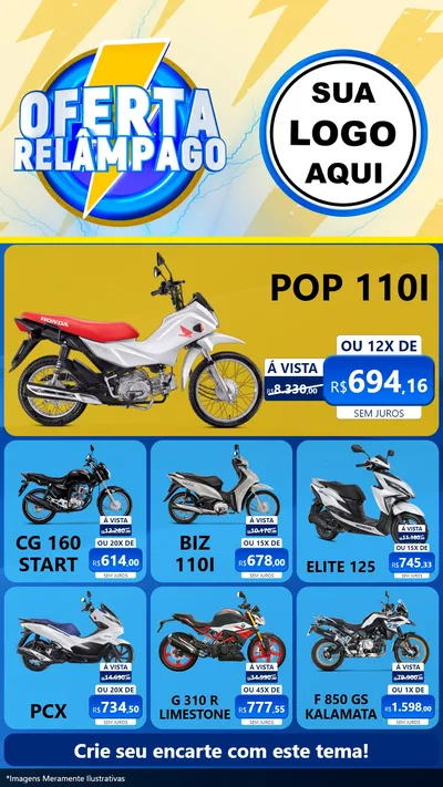 Modelo de Rede Social para Stories com o tema Oferta Relâmpago para Concessionaria de Motos
