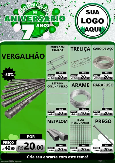Modelo de Encarte para Encarte A4 Vertical com o tema Promoção de Aniversário - 7 Anos para Ferragens