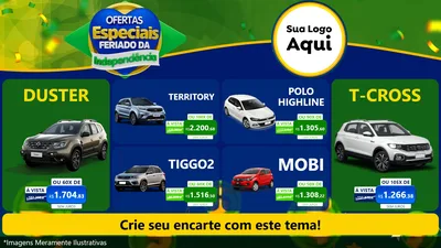 Modelo de TV para TV Horizontal com o tema Ofertas Especiais Feriado da Independência para Concessionaria de Carros