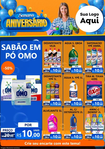 Modelo de Encarte para Encarte A4 Vertical com o tema Semana de Aniversário para Produtos de Limpeza