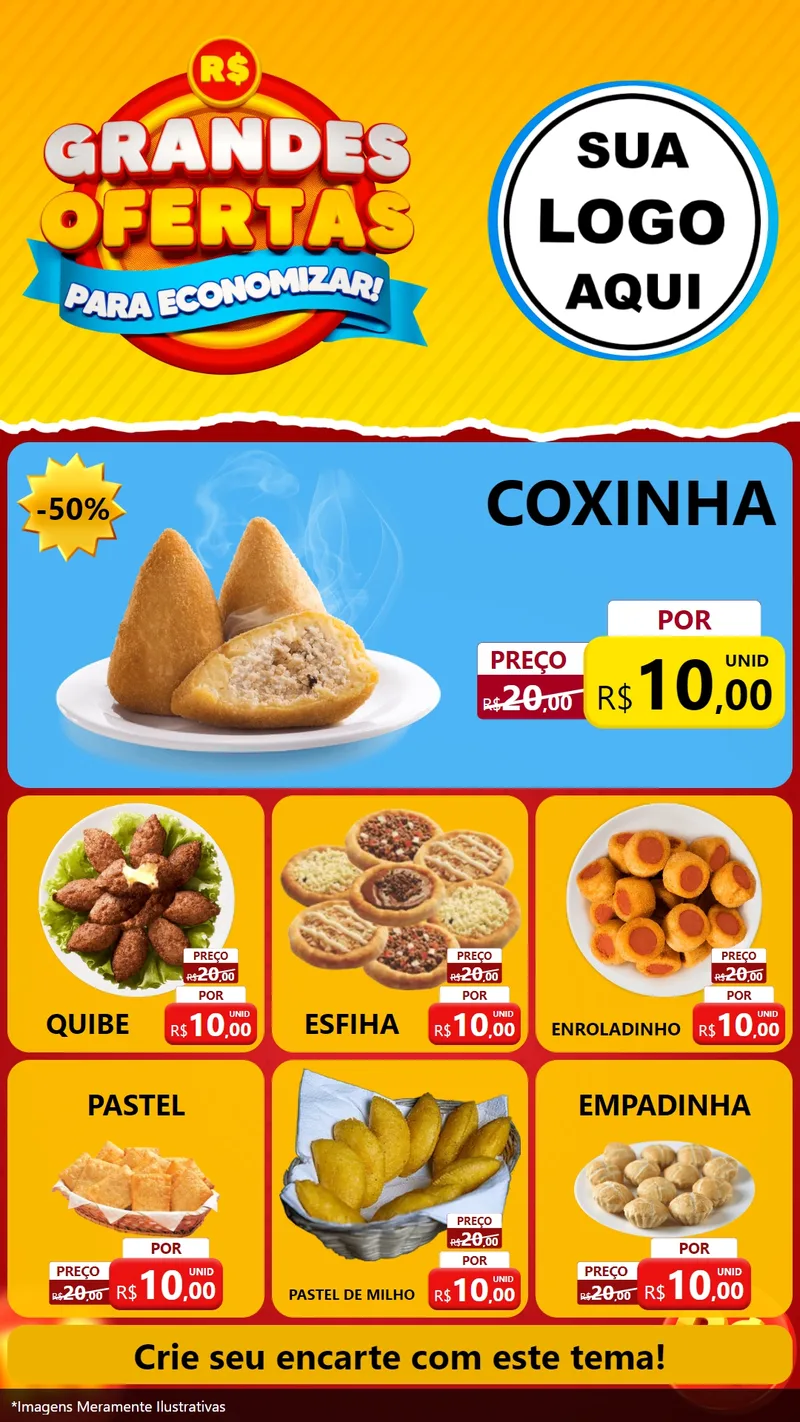 Modelo de Rede Social para Stories com o tema Grandes Ofertas Para Economizar! para Salgadaria