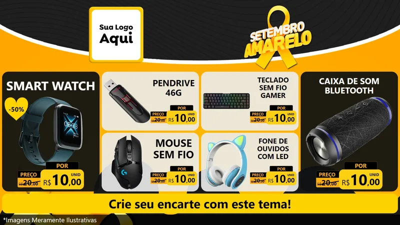Modelo de TV para TV Horizontal com o tema Setembro Amarelo para Informática