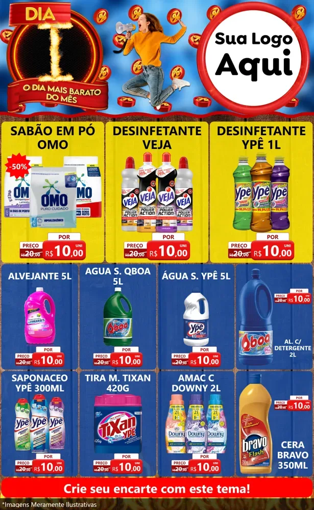 Modelo de Encarte para Encarte Grande com o tema Dia I - O Dia Mais Barato Do Mês para Produtos de Limpeza