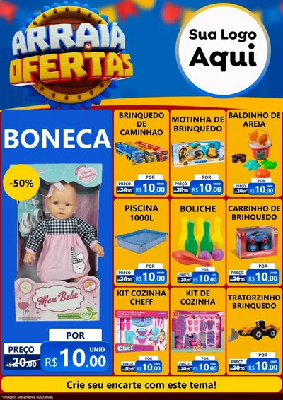 Modelo de Encarte para Encarte A4 Vertical com o tema Arraiá de Ofertas - Junina para Brinquedos