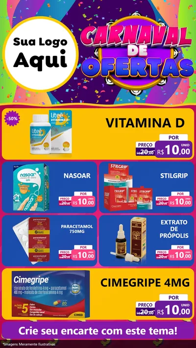 Modelo de TV para TV Vertical com o tema Carnaval de Ofertas para Farmácia