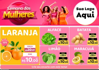 Modelo de Encarte para Encarte A4 Horizontal com o tema Semana das Mulheres para Hortifrúti