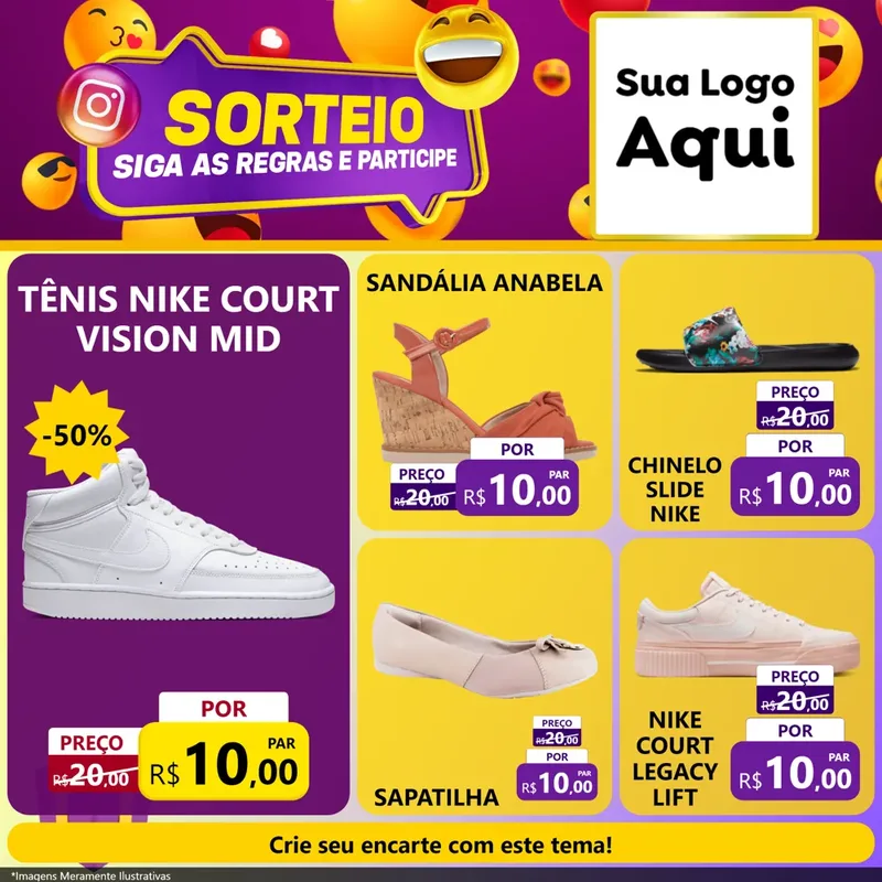 Modelo de Rede Social para Feed Facebook com o tema Sorteio para Calçados