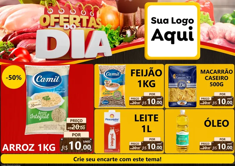 Modelo de Encarte para Encarte A4 Horizontal com o tema Ofertas do Dia para Supermercado