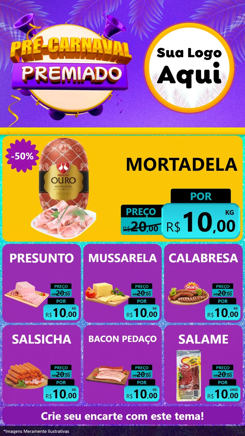 Modelo de Rede Social para Stories com o tema Pré-Carnaval Premiado para Frios e Laticínios