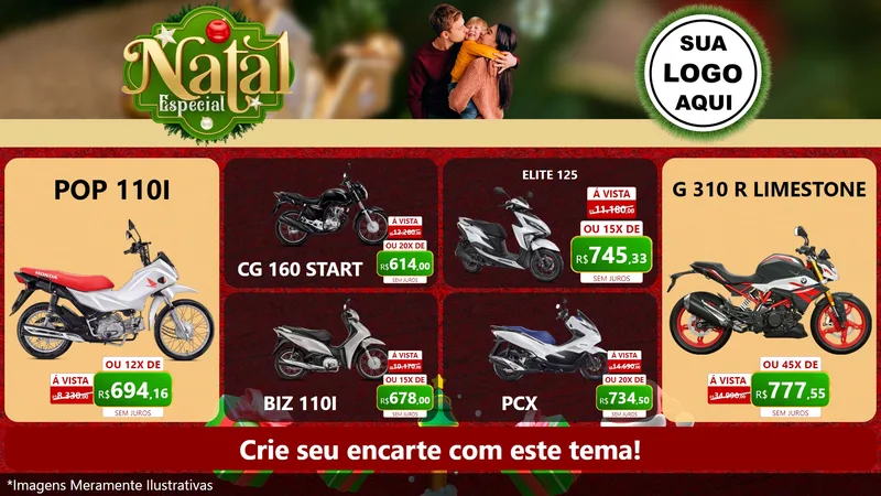 Modelo de TV para TV Horizontal com o tema Natal Especial para Concessionaria de Motos