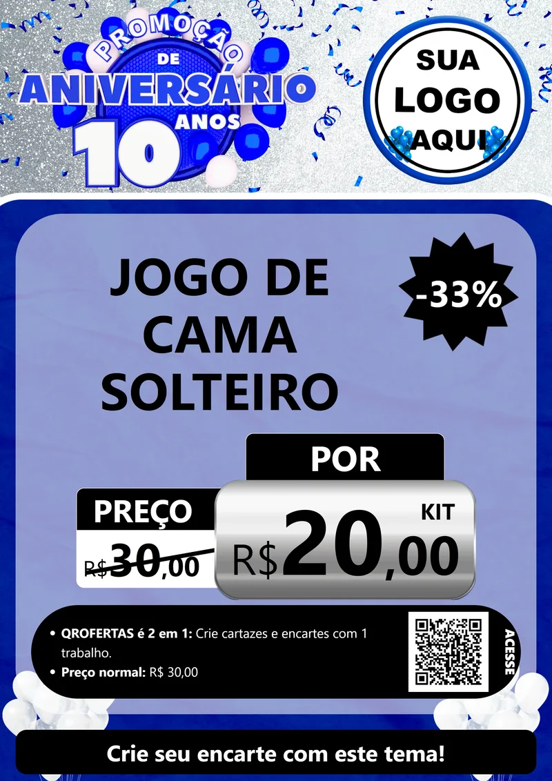 Modelo de Cartaz para Cartaz A4 Vertical com o tema Promoção de Aniversário - 10 Anos para Cama, Mesa e Banho