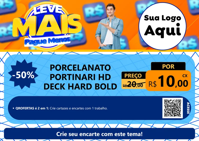 Modelo de Cartaz para Cartaz A4 Horizontal com o tema Leve Mais, Pague Menos para Pisos e revestimentos