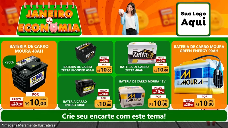 Modelo de TV para TV Horizontal com o tema Janeiro da Economia para Baterias Elétricas