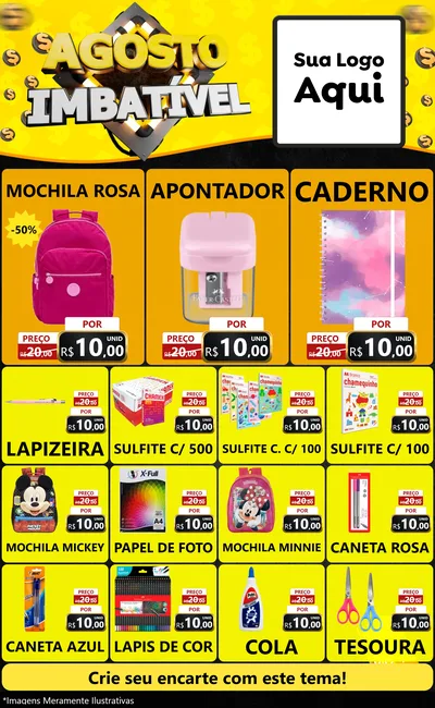 Modelo de Encarte para Encarte Grande com o tema Agosto Imbatível para Papelaria