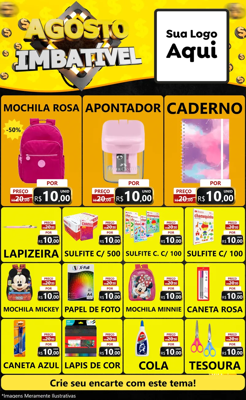 Modelo de Encarte para Encarte Grande com o tema Agosto Imbatível para Papelaria