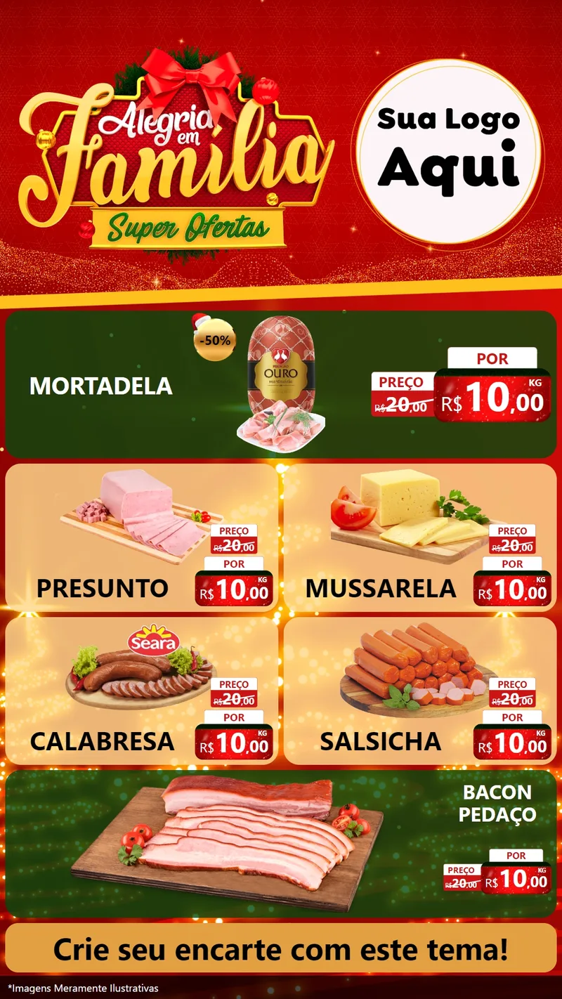 Modelo de TV para TV Vertical com o tema Alegria em Família Super Ofertas - Natal para Frios e Laticínios