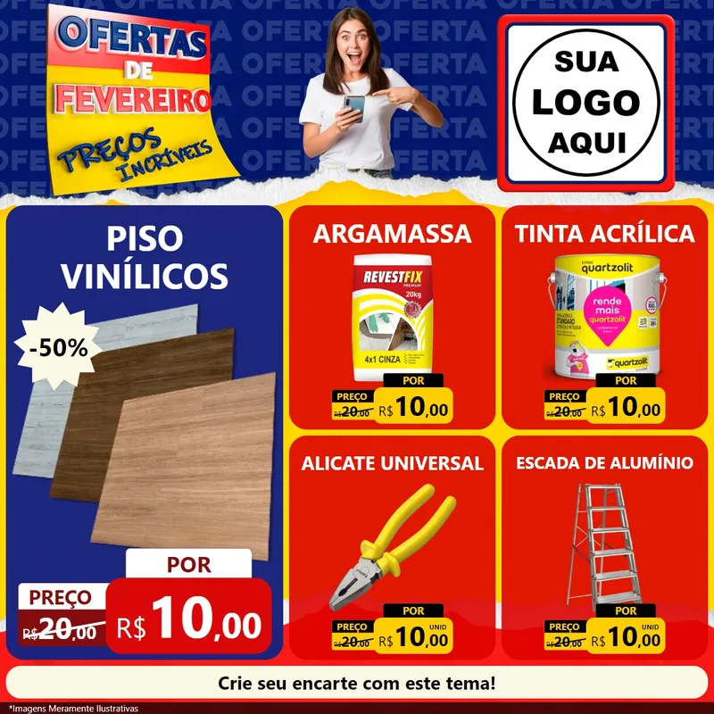 Modelo de Rede Social para Feed Facebook com o tema Ofertas de Fevereiro - Preços Incríveis para Material para Construção