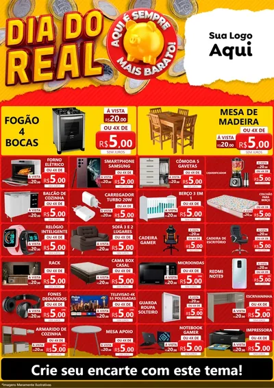 Modelo de Encarte para Encarte A4 Vertical com o tema Dia Do Real para Móveis e Eletro
