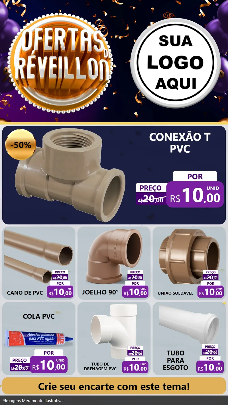 Modelo de Rede Social para Stories com o tema Ofertas de Réveillon para Tubos e conexões