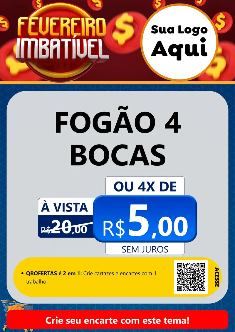 Modelo de Cartaz para Cartaz A4 Vertical com o tema Fevereiro Imbatível para Móveis e Eletro