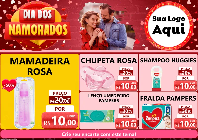 Modelo de Encarte para Encarte A4 Horizontal com o tema Dia Dos Namorados para Bebês