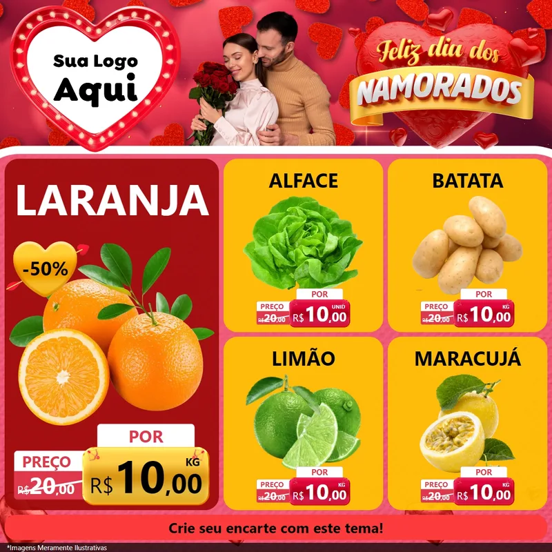 Modelo de Rede Social para Feed Facebook com o tema Feliz Dia Dos Namorados para Hortifrúti