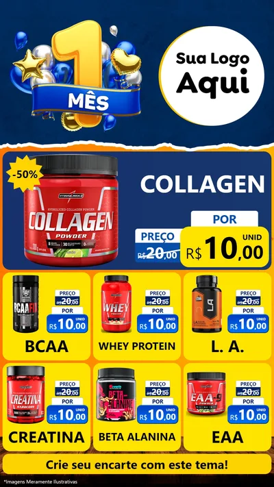 Modelo de Rede Social para Stories com o tema Um Mês de Aniversário para Suplementos alimentares