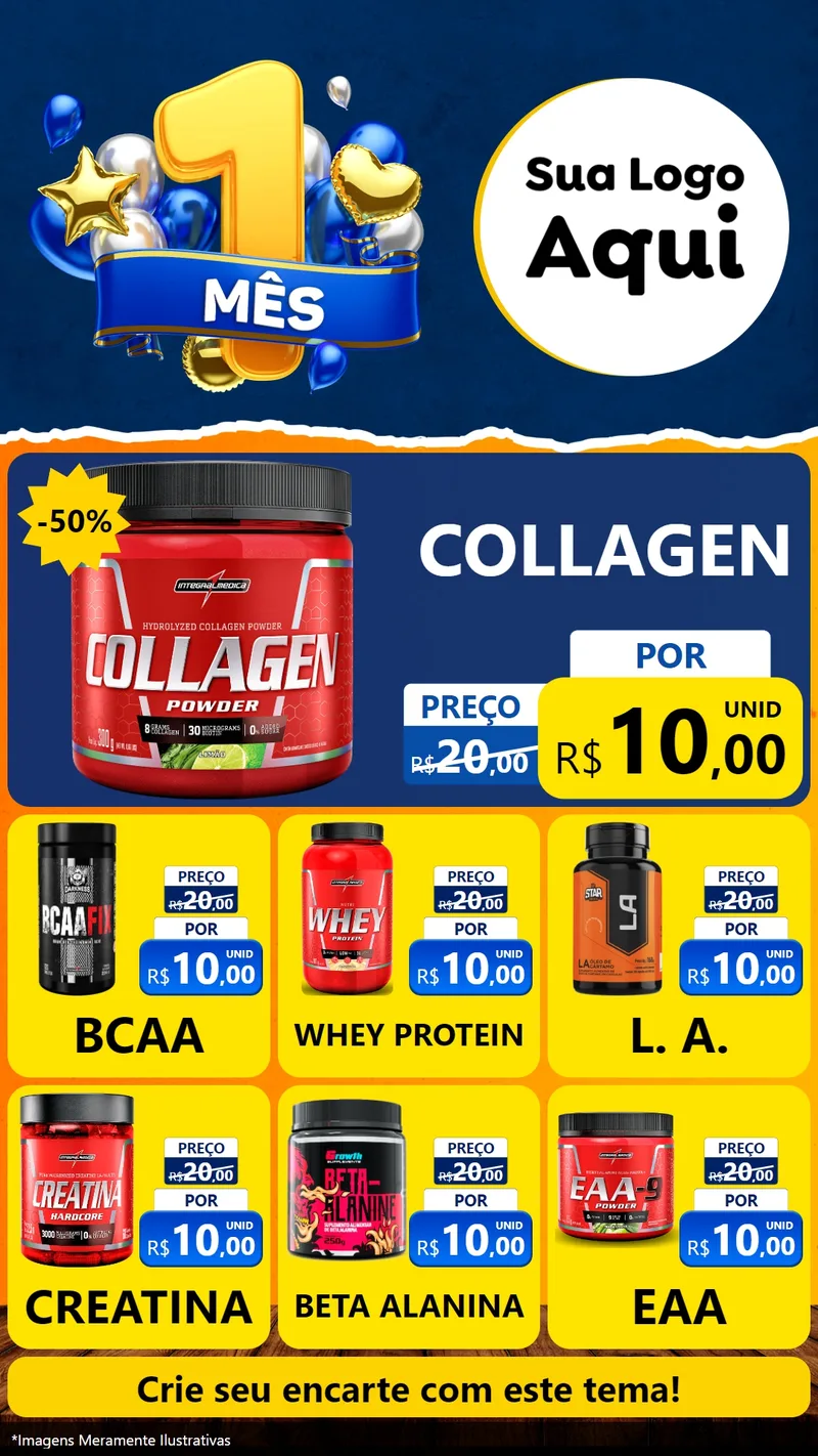 Modelo de Rede Social para Stories com o tema Um Mês de Aniversário para Suplementos alimentares