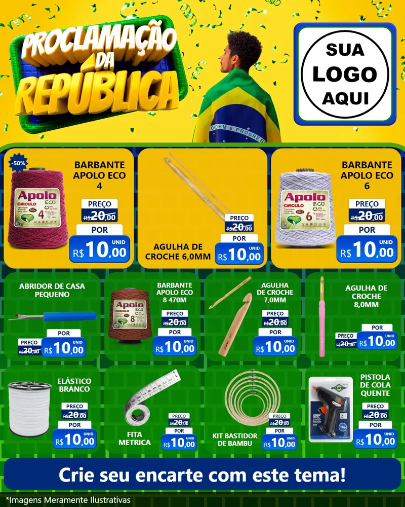 Modelo de Rede Social para Feed Instagram com o tema Proclamação da República para Armarinho e Aviamentos