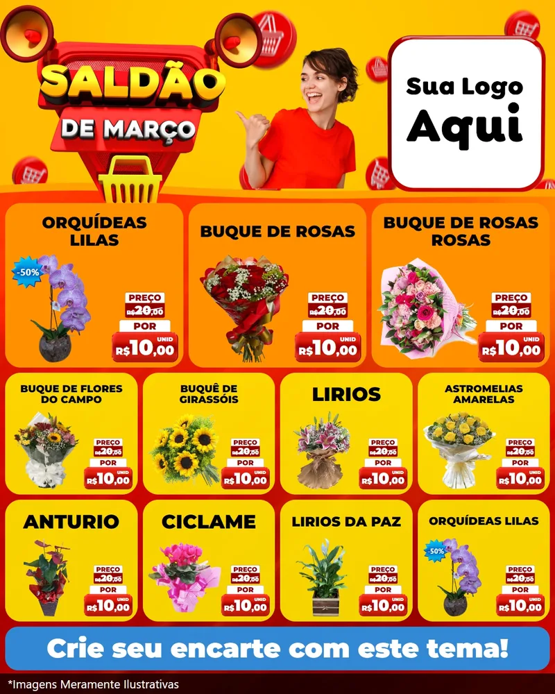 Modelo de Rede Social para Feed Instagram com o tema Saldão de Março para Floricultura e jardim