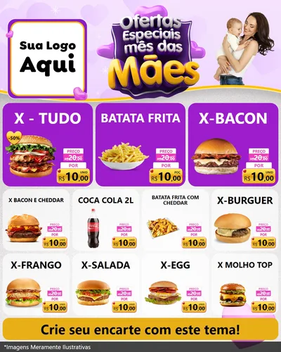 Modelo de Rede Social para Feed Instagram com o tema Ofertas Especiais - Mês das Mães para Hamburgueria