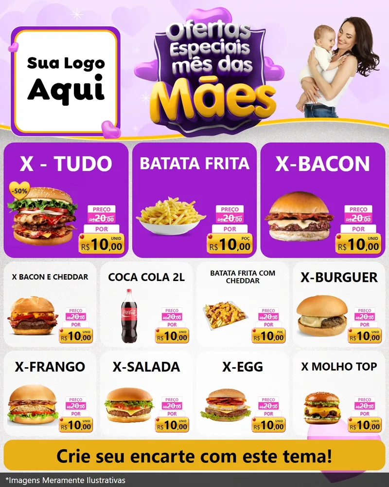 Modelo de Rede Social para Feed Instagram com o tema Ofertas Especiais - Mês das Mães para Hamburgueria