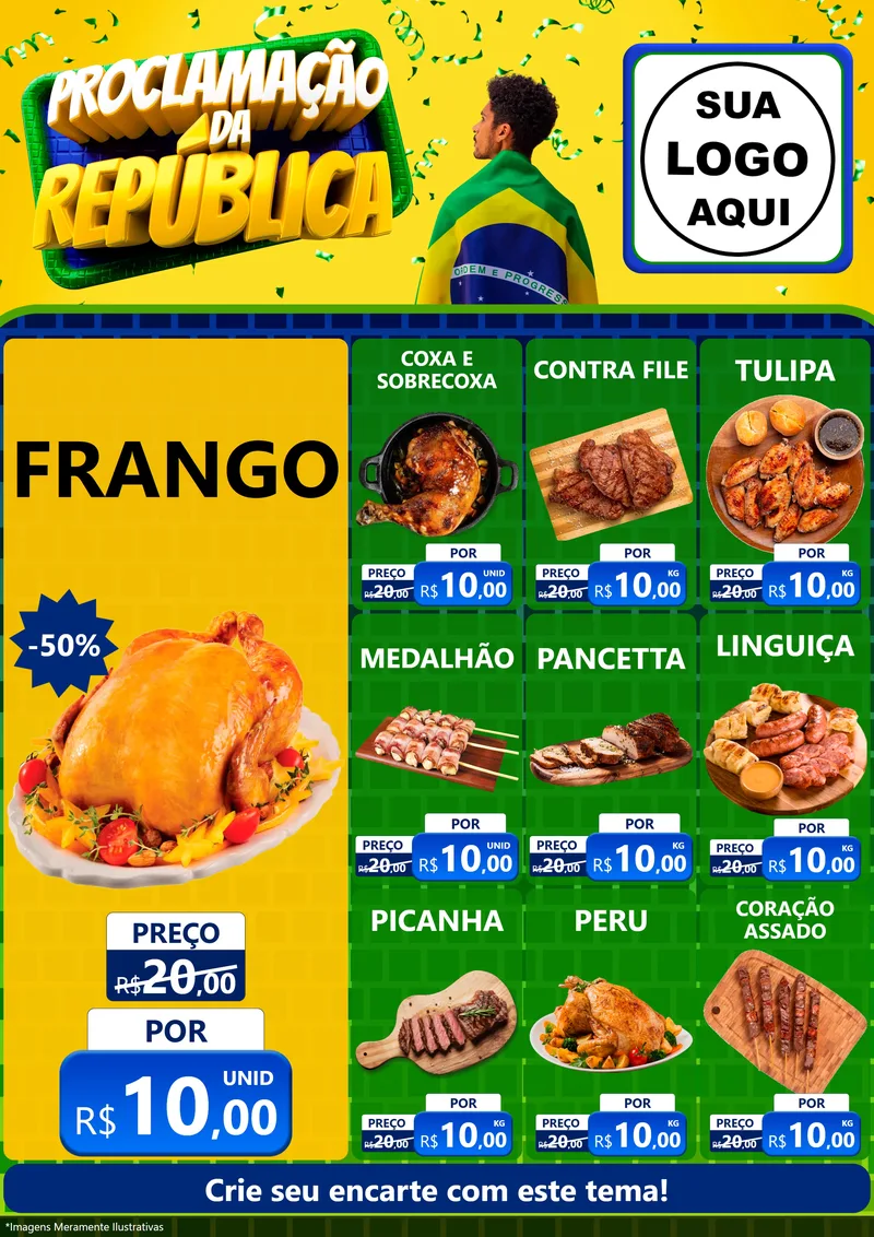 Modelo de Encarte para Encarte A4 Vertical com o tema Proclamação da República para Assados