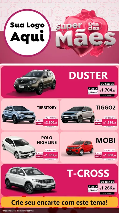 Modelo de TV para TV Vertical com o tema Super Dia Das Mães para Concessionaria de Carros