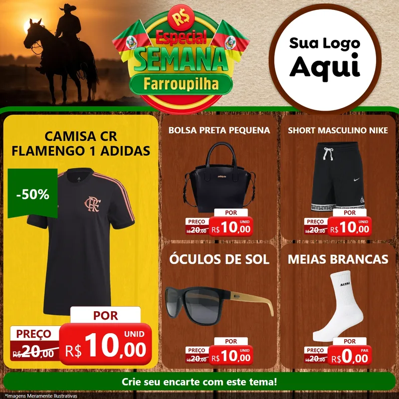 Modelo de Rede Social para Feed Facebook com o tema Especial Semana Farroupilha para Roupas e acessórios
