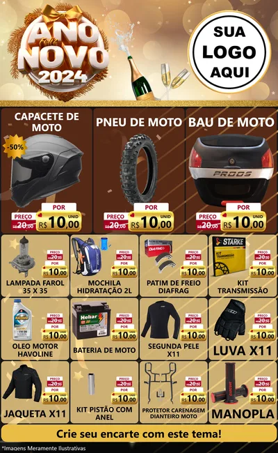 Modelo de Encarte para Encarte Grande com o tema Feliz Ano Novo 2027 para Moto peças