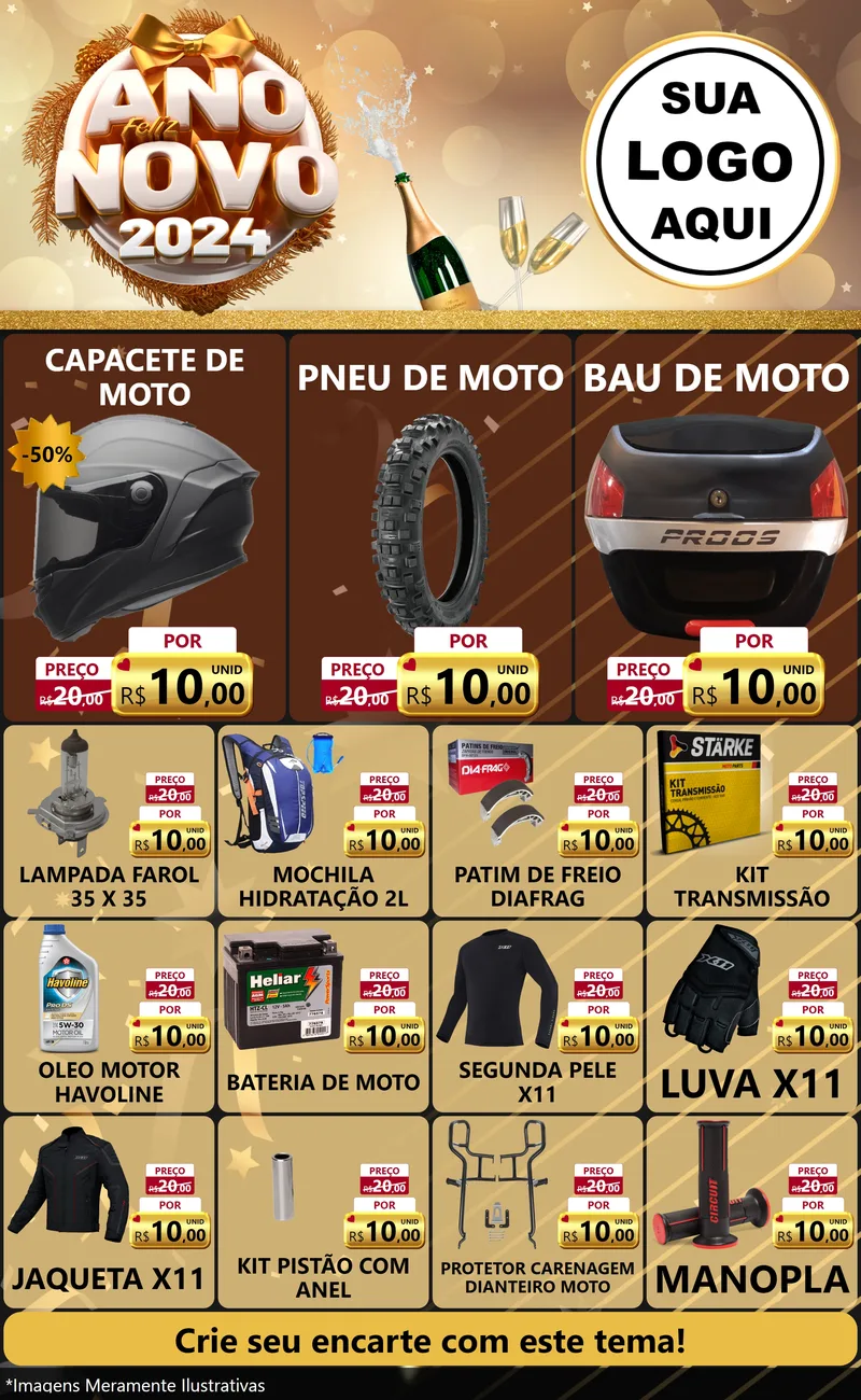 Modelo de Encarte para Encarte Grande com o tema Feliz Ano Novo 2027 para Moto peças