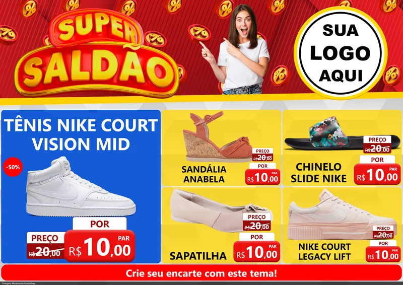 Modelo de Encarte para Encarte A4 Horizontal com o tema Super Saldão para Calçados