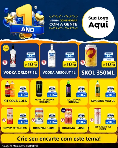 Modelo de Rede Social para Feed Instagram com o tema Um Ano de Aniversário para Distribuidora de bebidas