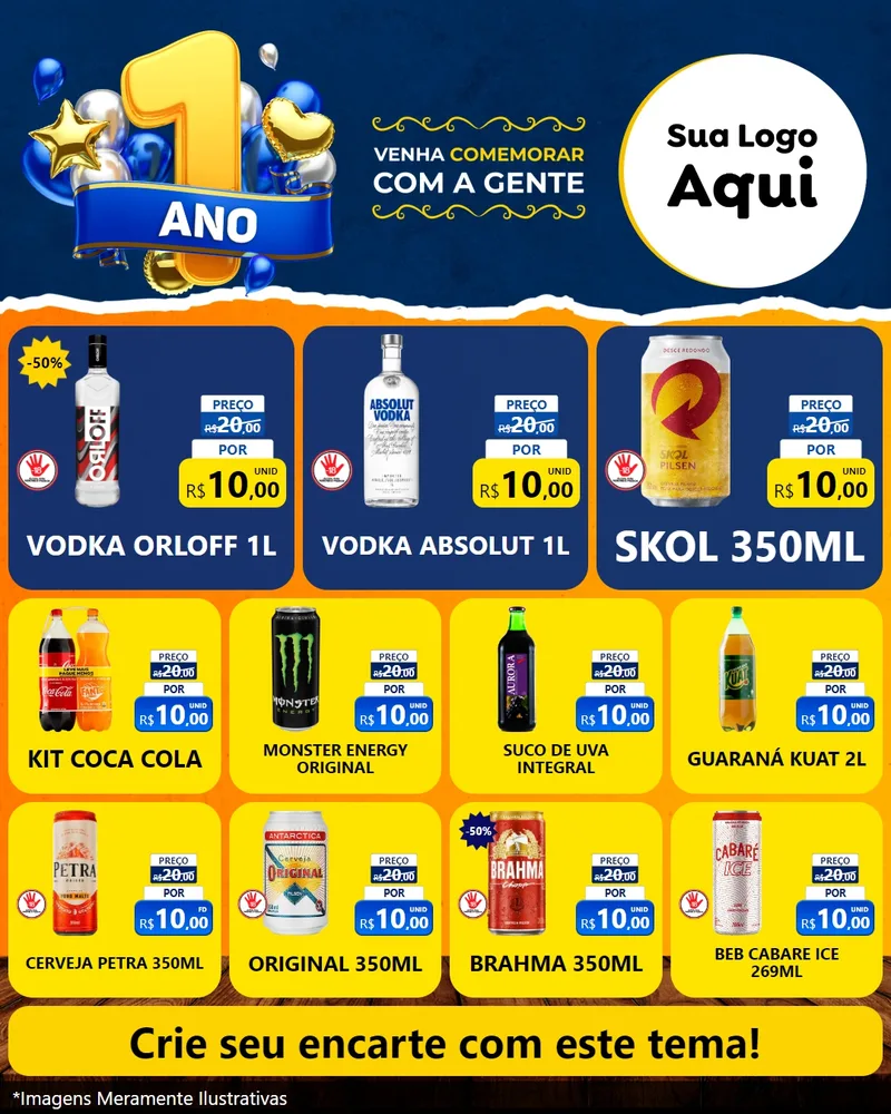 Modelo de Rede Social para Feed Instagram com o tema Um Ano de Aniversário para Distribuidora de bebidas