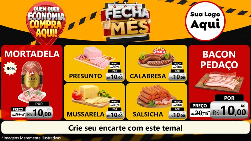Modelo de TV para TV Horizontal com o tema Fecha Mês para Frios e Laticínios