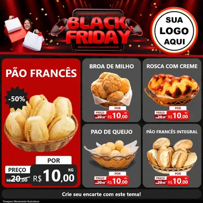 Modelo de Rede Social para Feed Facebook com o tema Black Friday para Padaria