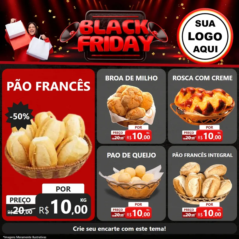 Modelo de Rede Social para Feed Facebook com o tema Black Friday para Padaria