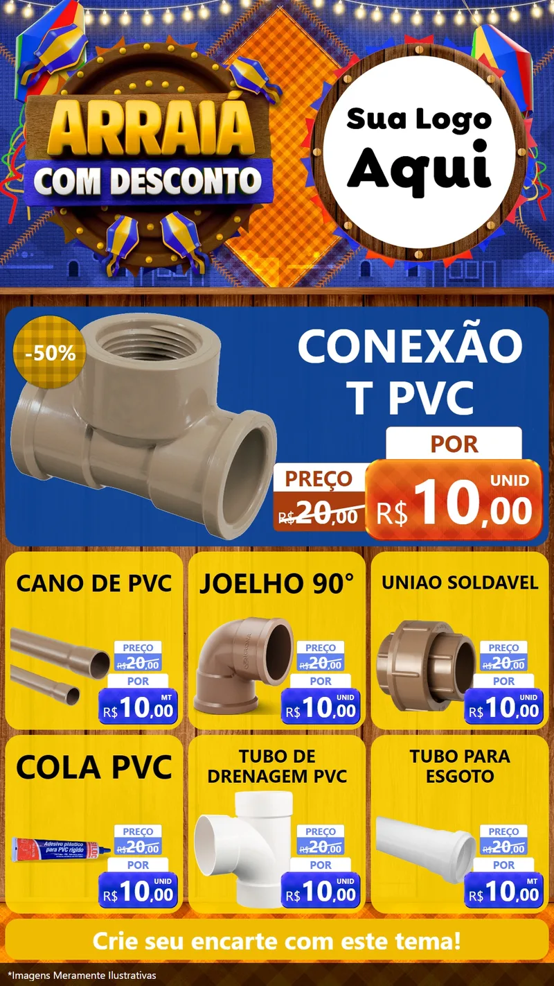 Modelo de Rede Social para Stories com o tema Arraiá Com Desconto para Tubos e conexões