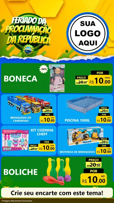 Modelo de TV para TV Vertical com o tema Feriado da Proclamação da República para Brinquedos