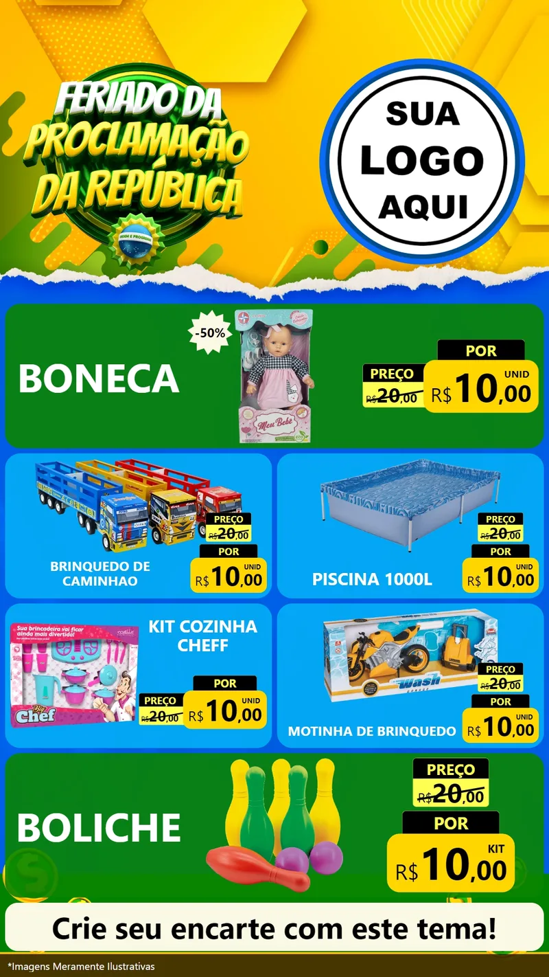 Modelo de TV para TV Vertical com o tema Feriado da Proclamação da República para Brinquedos