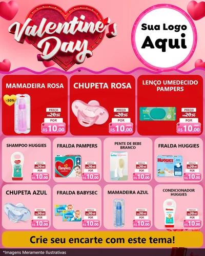 Modelo de Rede Social para Feed Instagram com o tema Valentine's Day para Bebês