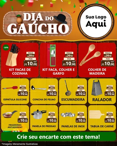 Modelo de Rede Social para Feed Instagram com o tema Dia do Gaúcho para Utilidades Domésticas