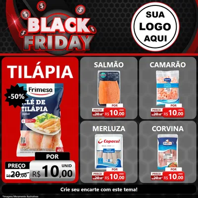 Modelo de Rede Social para Feed Facebook com o tema Black Friday para Peixaria