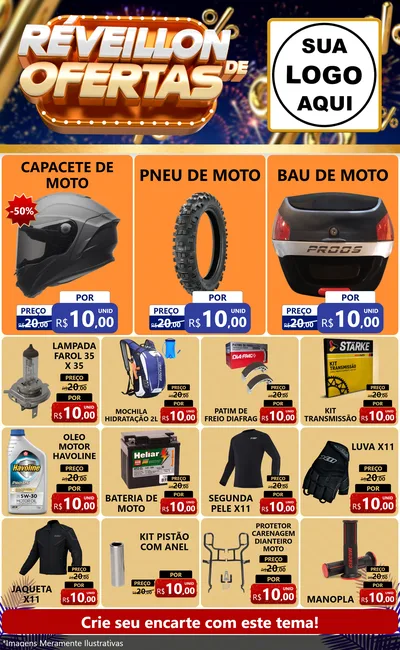 Modelo de Encarte para Encarte Grande com o tema Réveillon de Ofertas para Moto peças